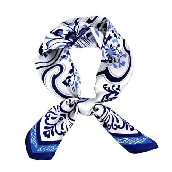 Blue Porcelain Mulberry Silk Neck Scarf - Picture 1 of 6
